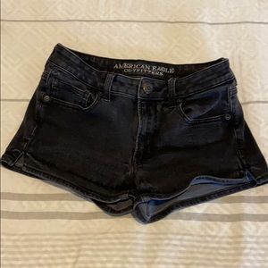 American Eagle high rise shortie black jean shorts